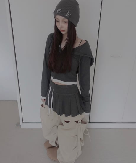 【DarkGray】レイヤードフードトップス /Layered Hood Top