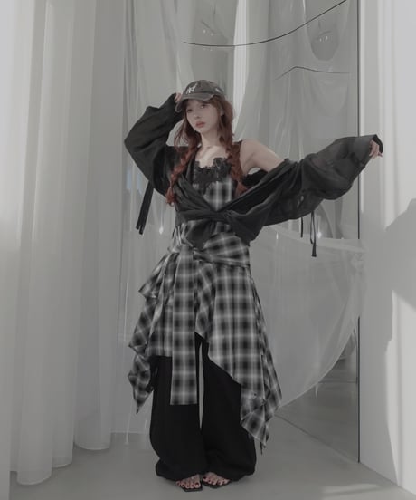 【Black】レイヤードチェックワンピース / Layered Check Dress