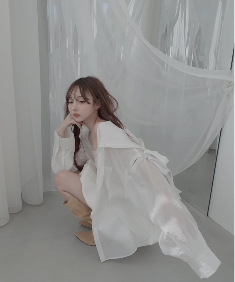 Sheer Milk】サイドカットフードシャツ/Side Cutting Hooded Sh