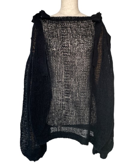 【Black】ショルダーリボンモヘアニット/Shoulder Ribbon Mohair Knit