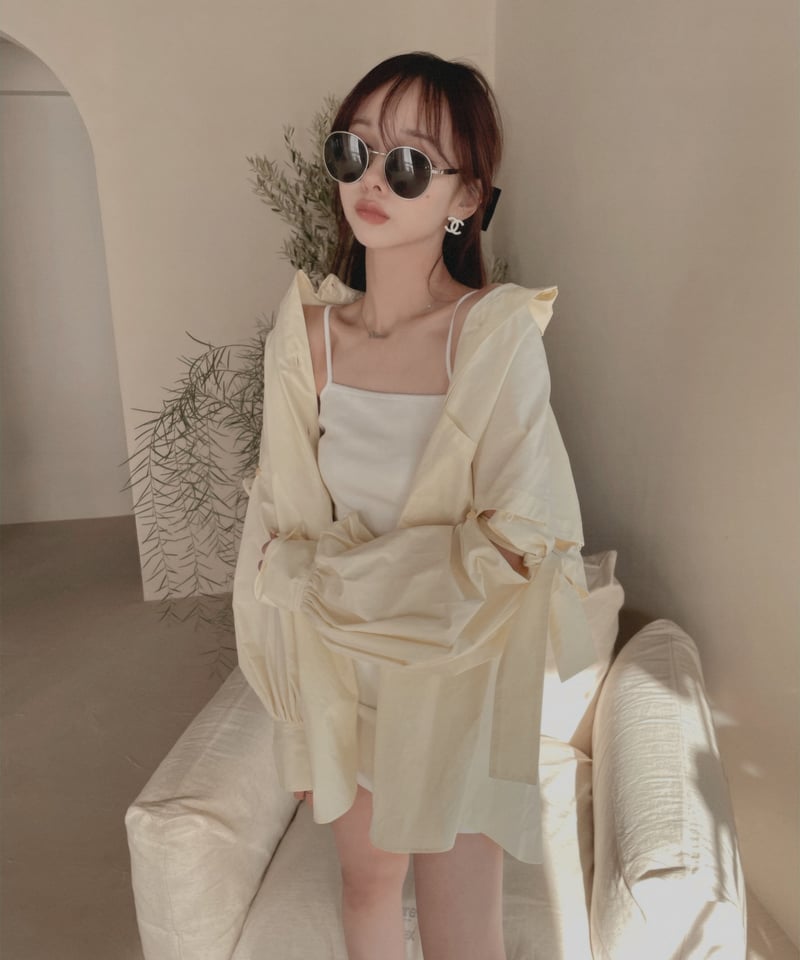 ショルダーリボンボーイフレンドシャツ (キャミワンピセット