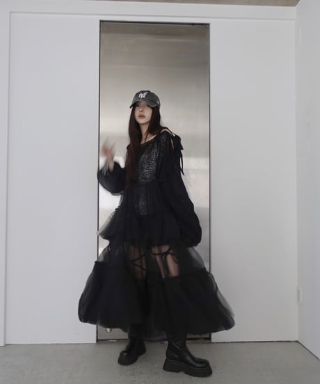 【Black】ショルダーリボンモヘアニット/Shoulder Ribbon Mohair Knit