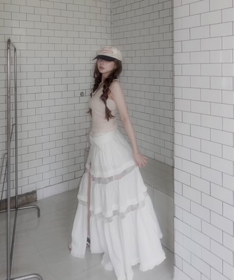 ［Milk］フロントオープンレースティアードスカート / Front Open Lace Tiered Skirt