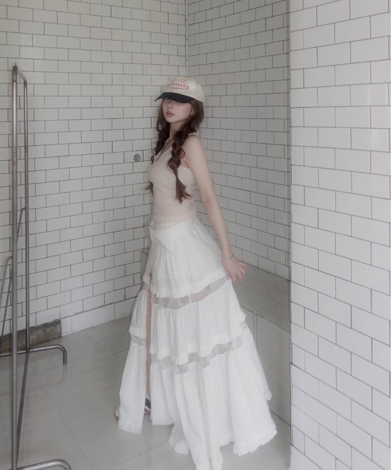Milk］フロントオープンレースティアードスカート / Front Open Lace Ti