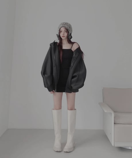 ボンディングダブルジップフーディー / Logo Embroidery Bonding Double Zip Hoodie