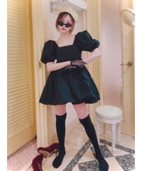 【ブラック】パフスリーブチュニックワンピ Puff Sleeve Tunic One-Piece