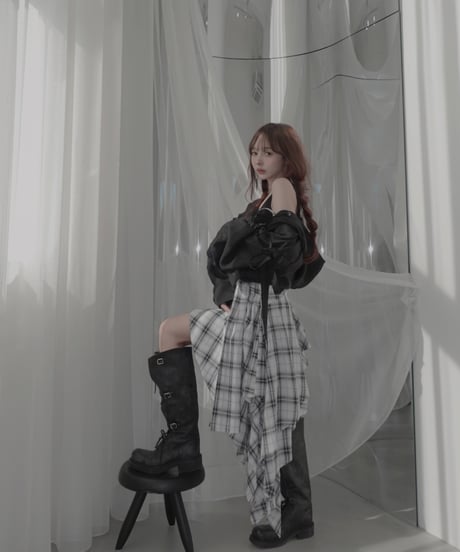 【Sheer Black】サイドカットフードシャツ/Side Cutting Hooded Shirts