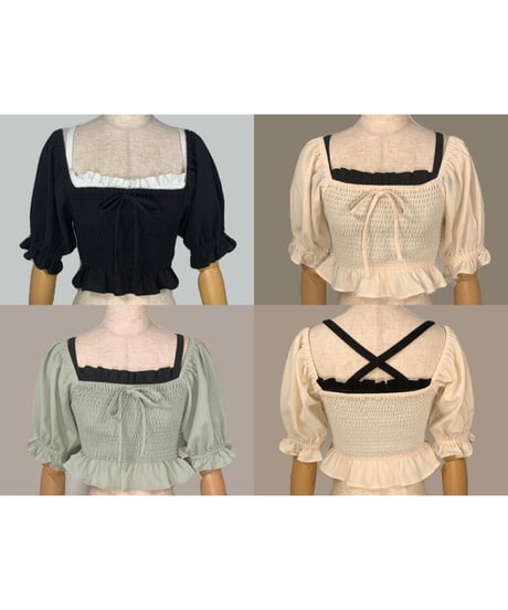 パフスリーブシャーリングトップス　Puff Sleeve Shirring Tops