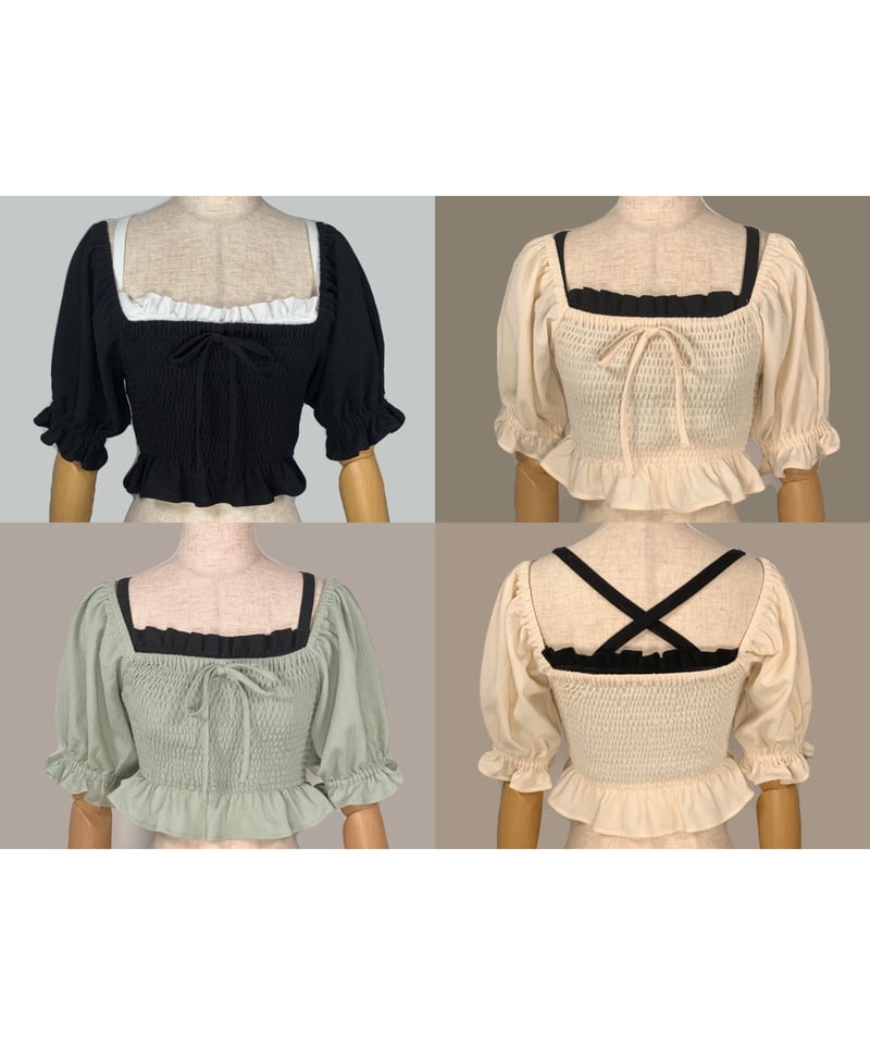 パフスリーブシャーリングトップス Puff Sleeve Shirring Tops | FI...