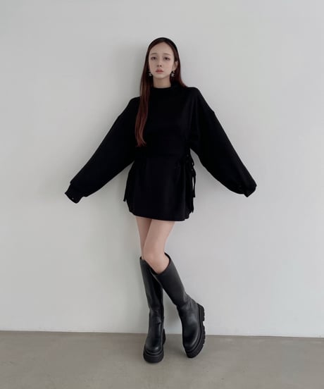 ウェストリボンニットチュニックワンピース /Waist Ribbon Knit Tunic One-piece