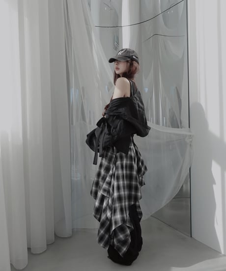 【Sheer Black】サイドカットフードシャツ/Side Cutting Hooded Shirts