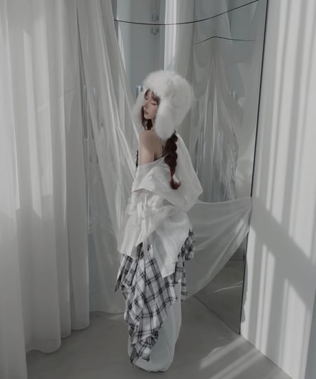 【White】レイヤードチェックワンピース / Layered Check Dress