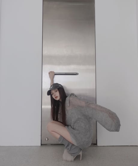 【Gray】ショルダーリボンモヘアニット/Shoulder Ribbon Mohair Knit