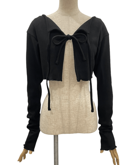 フリルヘムクロップドリボンニットカーディガン / Frill Hem Cropped Ribbon Knit Cardigan