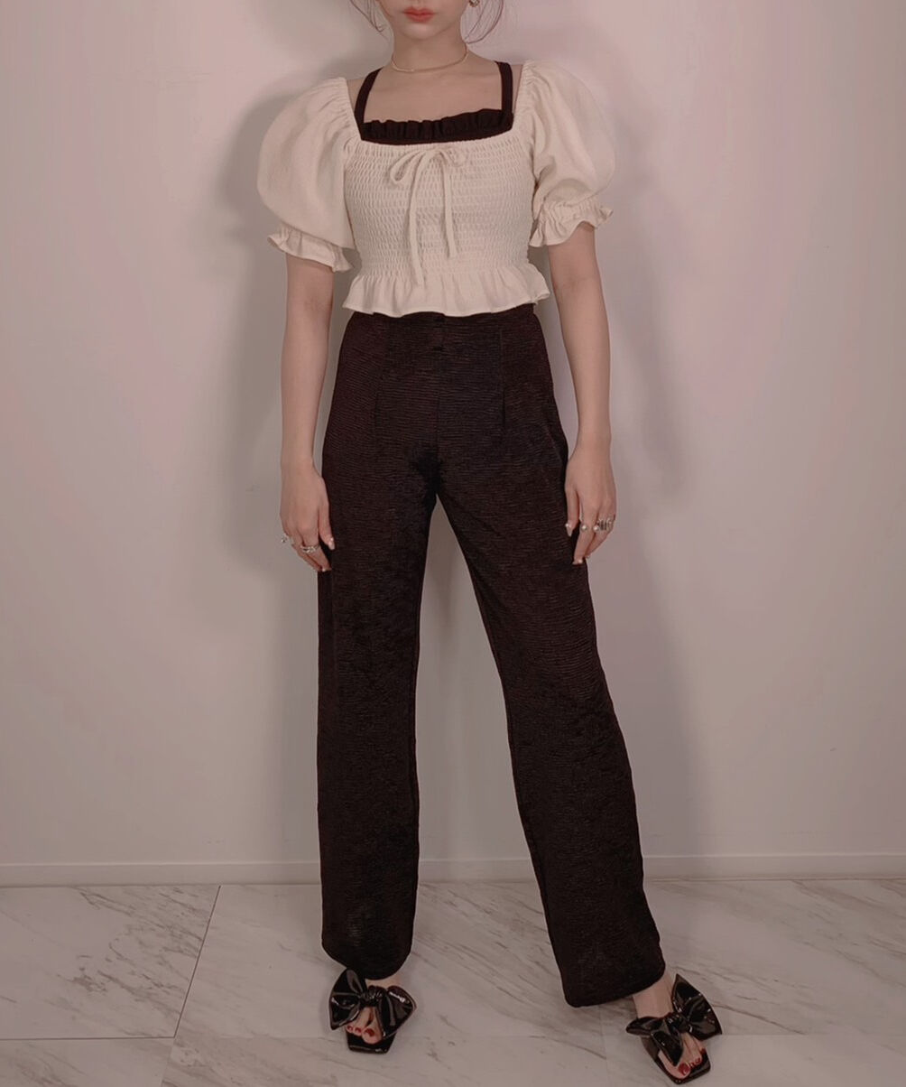 tシャツ 「25AW PRE-ORDER」Shirring Mini Puff Sleeve Tops/シャーリングミニパフスリーブトップス「MAIS パフスリーブシャーリングトップス Puff Sleeve Shirring Tops