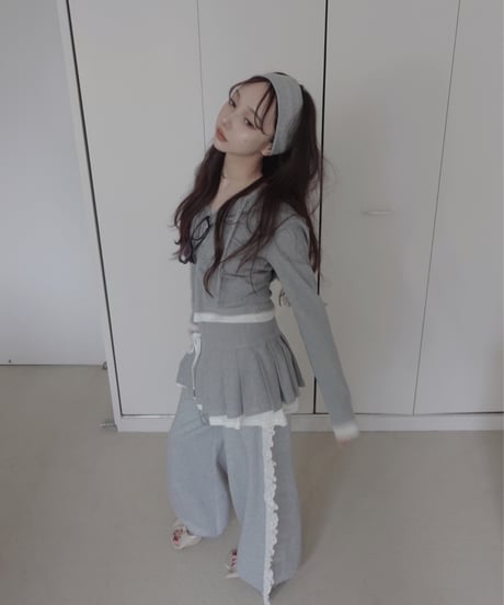【LightGray】レイヤードフードトップス / Layered Hood Top