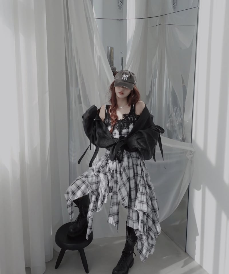 White】レイヤードチェックワンピース / Layered Check Dress | F