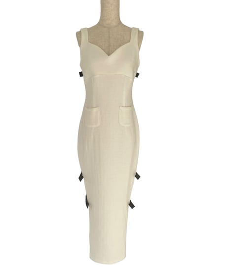 レザーリボンスリットワンピース / Faux Leather ribbon Slit One-Piece