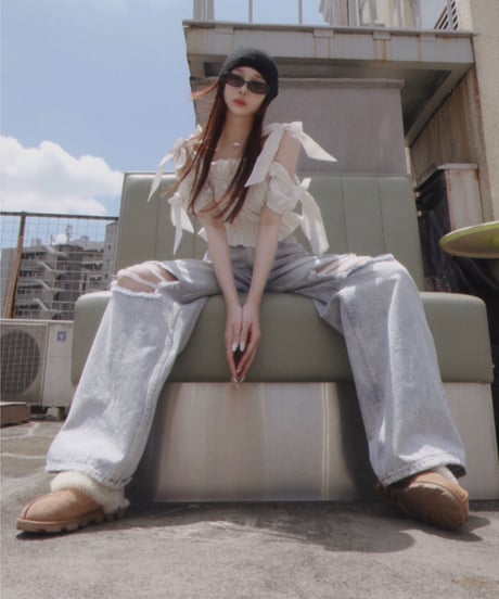 ショルダーダブルリボントップス / Shoulder Double Ribbon Top