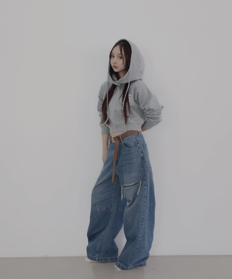 fiction tokyo トレーナー　ショート丈　ブラック　クロップド丈 ハーフジップアップクロップドスウェット / Half Zip-up Cropped Sweat