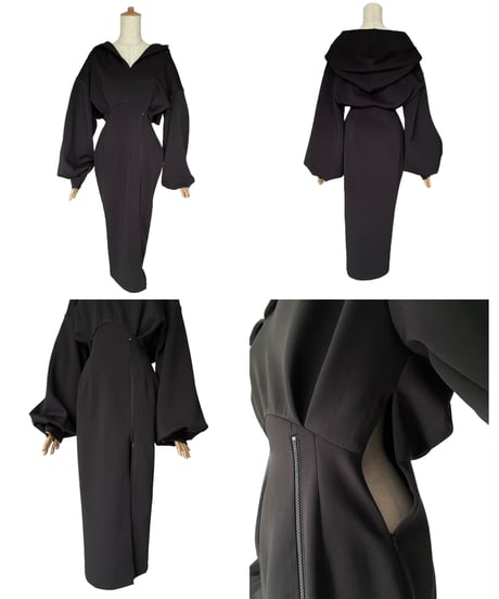 ボンディングジップスリットフードワンピース / Bonding Zip-Slit Hood One-Piece