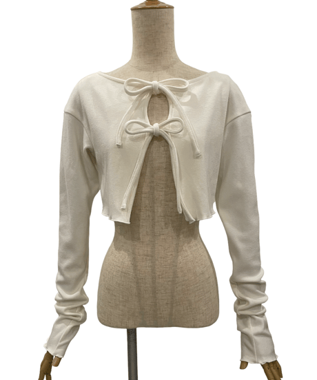 フリルヘムクロップドリボンニットカーディガン / Frill Hem Cropped Ribbon Knit Cardigan