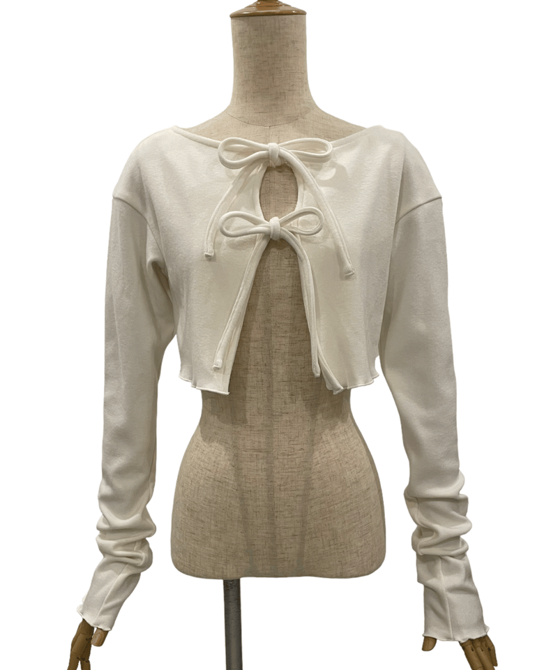 フリルヘムクロップドリボンニットカーディガン / Frill Hem Cropped  