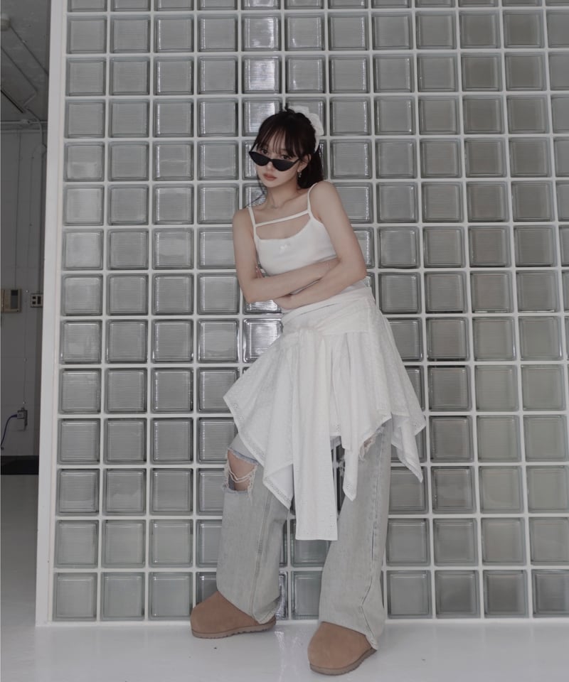 【Y's】ワイズ FRAGILE プリントスカート ホワイト レースレディース Lace Ladies フレンチ パッチワーク風