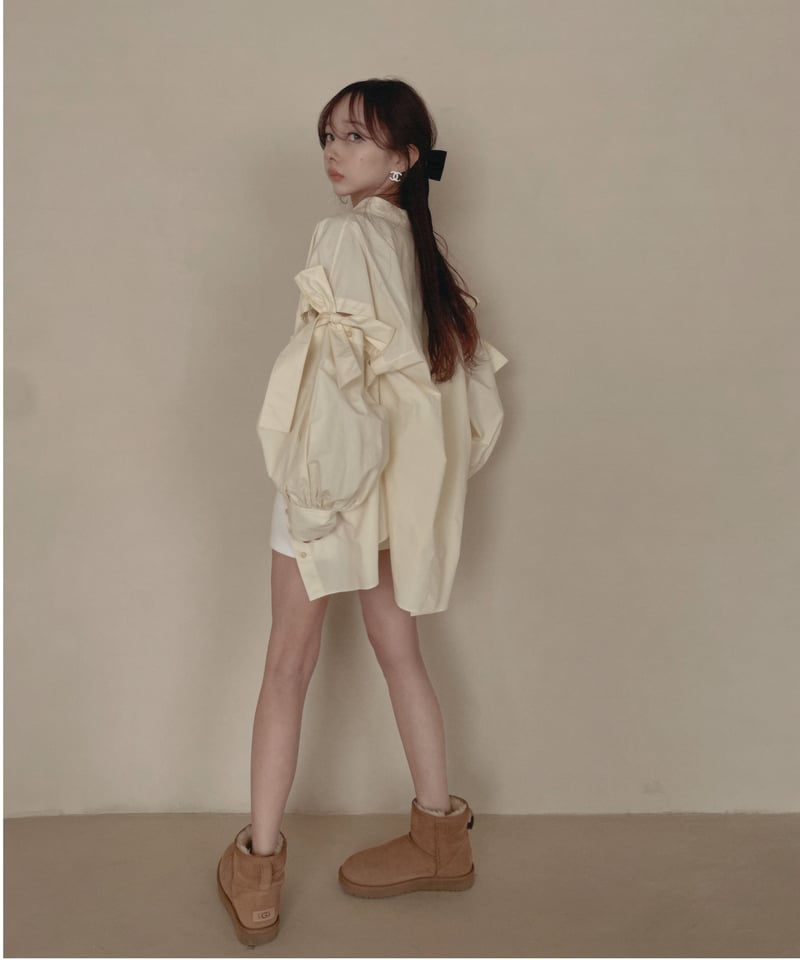 ショルダーリボンボーイフレンドシャツ (キャミワンピセット 