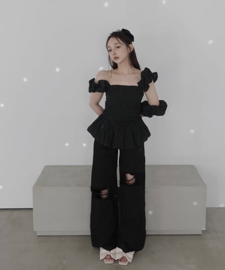 【Black】コットンレーストップ(+ビッグシュシュ）/ CottonLace Top(+BigSHUSHU)