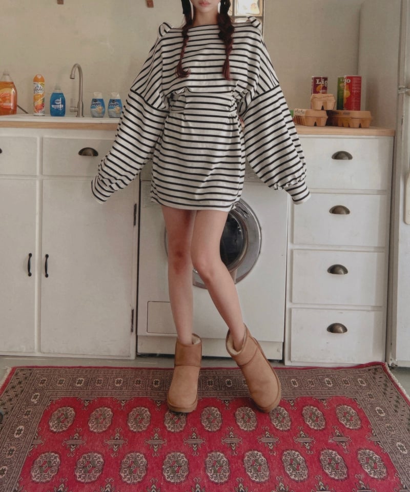ショルダーリボンボーダーチュニックワンピース / Shoulder ショルダーリボンボーダーチュニックワンピース / Shoulder