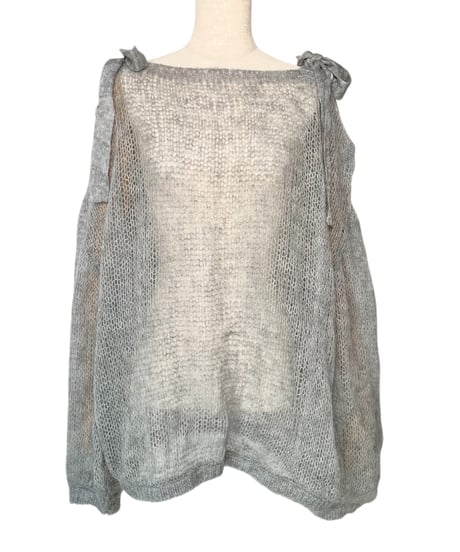 【Gray】ショルダーリボンモヘアニット/Shoulder Ribbon Mohair Knit