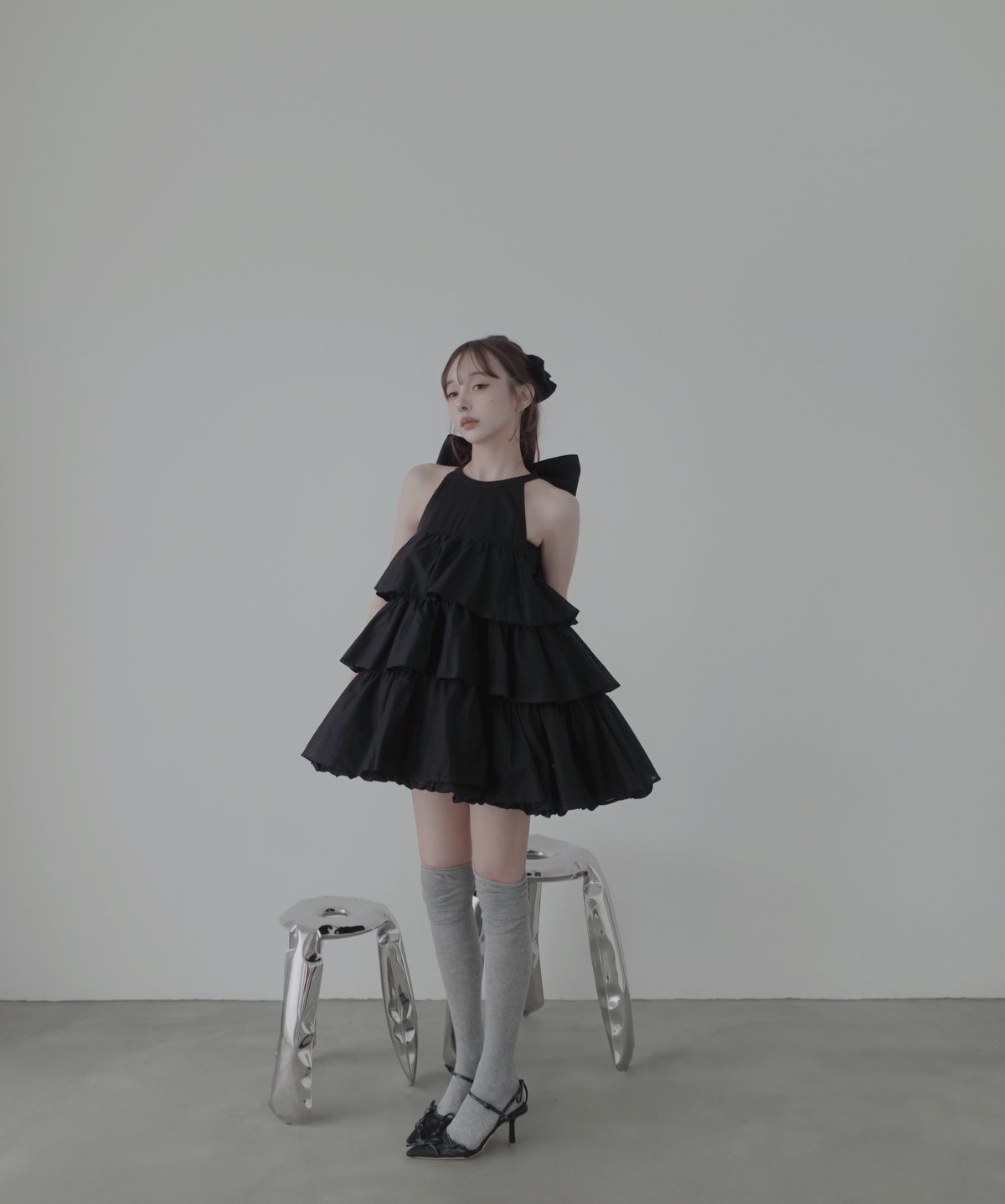 Black】ティアードバルーンチュニックワンピース / Tiered Balloon Tun