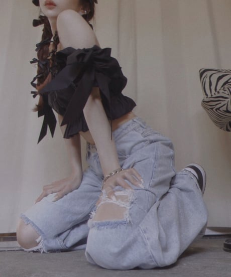 ショルダーダブルリボントップス / Shoulder Double Ribbon Top