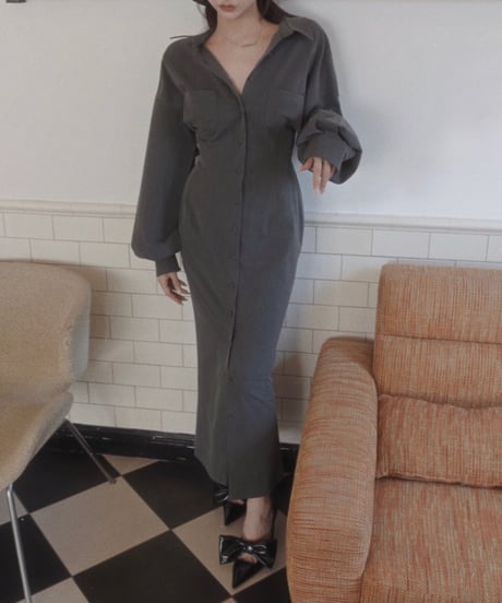 バックオープンシャツドレス / Back Open Shirts Dress