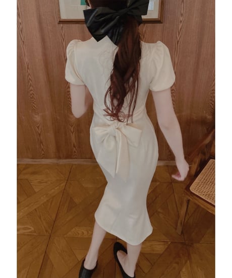 バックリボンポロフレアワンピース /Back Ribbon Polo Flare One-Piece