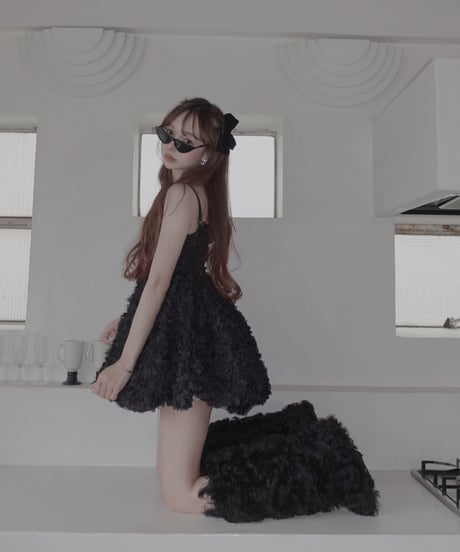 【Black】ブルームペタルチュニックドレス/Bloom Petal Tunic Dress
