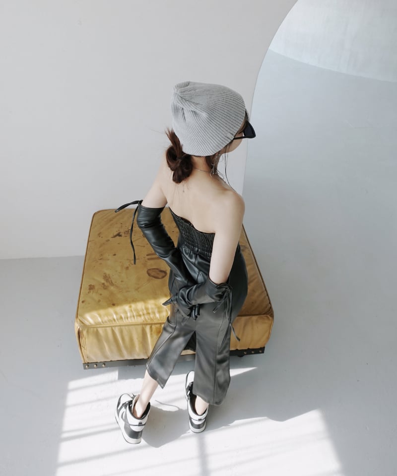 レザーベアワンピース(+グローブ) /FauxLeather Bare One-Piece(+