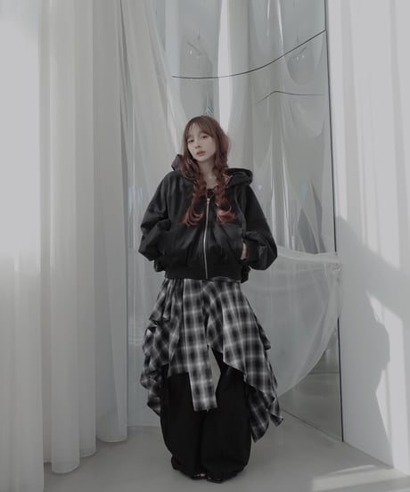 【Black】レイヤードチェックワンピース / Layered Check Dress