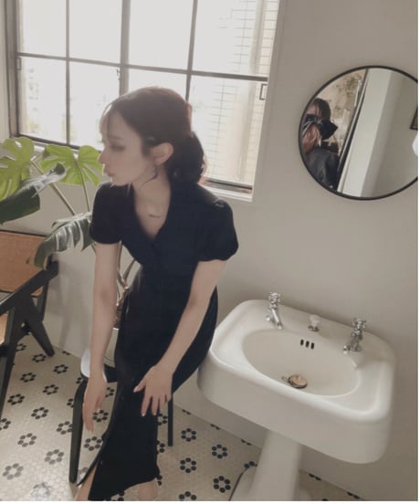 バックリボンポロフレアワンピース /Back Ribbon Polo Flare One-Piece