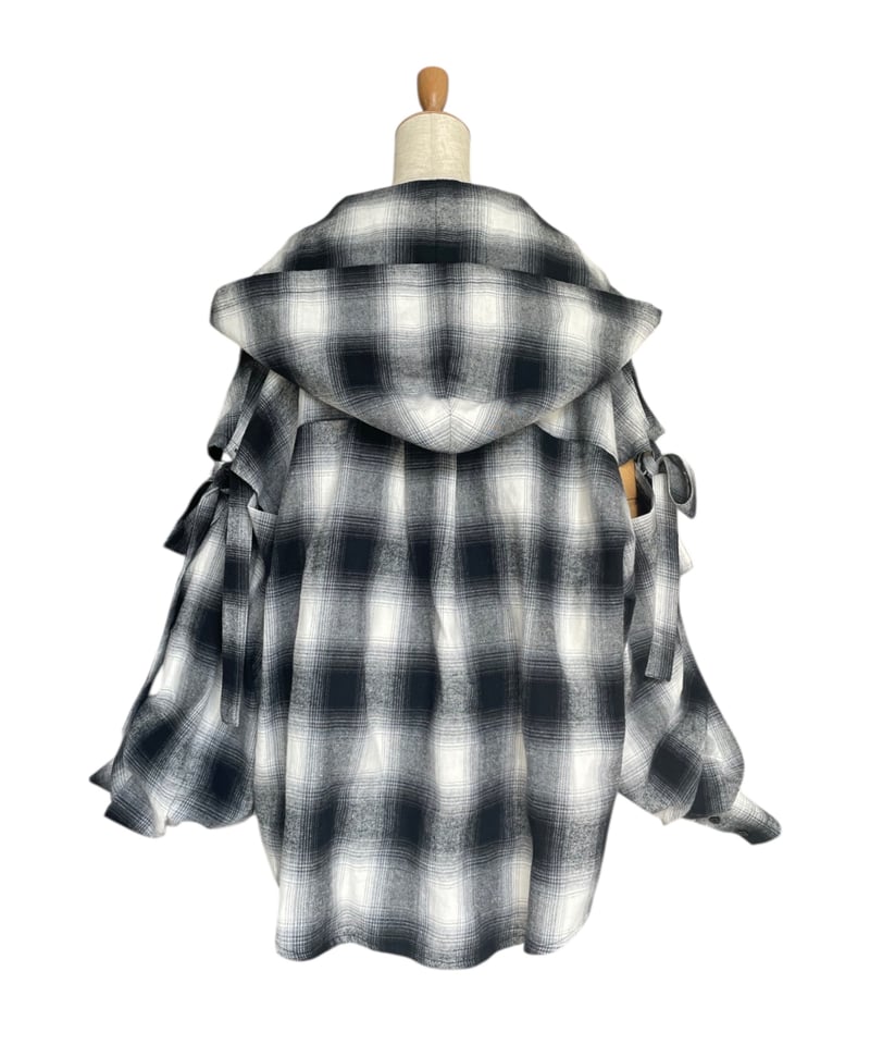 Check】サイドカットフードシャツ/Side Cutting Hooded Shirts  