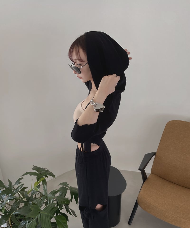 fiction tokyo パイルクロップドフードカーディガン　キャミソール パイルクロップドフードカーディガン /Pile Cropped Hood Cardigan |