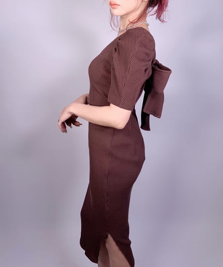 Back Ribbon Rib One-Piece バックリボンリブワンピース