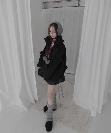 【Black】ダブルジップフリルフリース /Double Zip Frill Fleece
