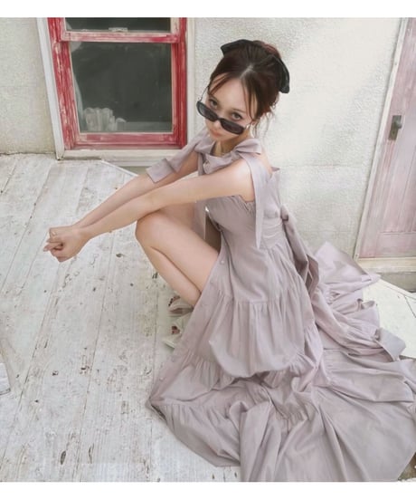 ショルダーリボンサマーロングドレス / Shoulder Ribbon Summer Long Dress