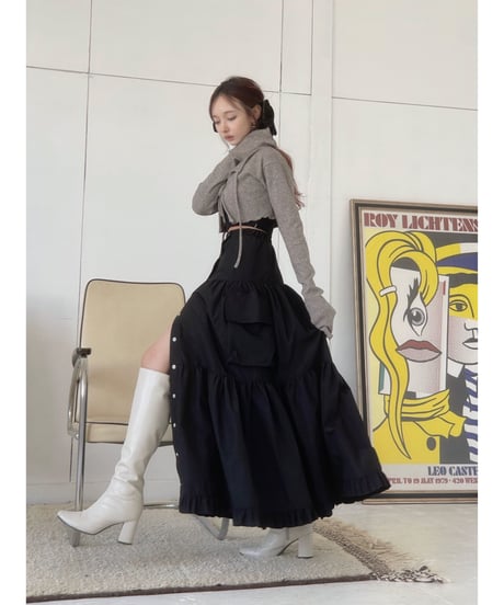 2サイドスリット カーゴポケット ティアードスカート / Both Side Slit Cargo Pocket Tiered Skirt