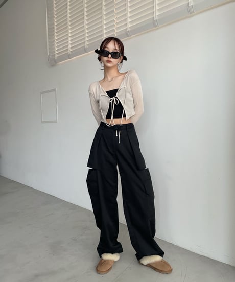 フリルヘムクロップドシアーカーディガン (ベアトップセット)/Frill Hem Cropped Sheer Cardigan(+Bare Top))
