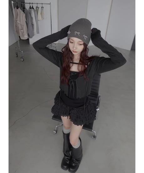 フリルヘムリボンカーディガン(リボンキャミセット) / Frill Hem Ribbon Cardigan(+Ribbon Camisole)