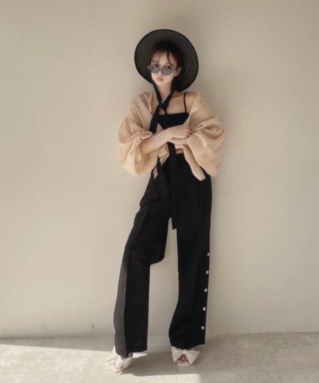 バックオープンシアーシャツ + ミニリブワンピ/Back Open Sheer Shirts + mini cami One-piece