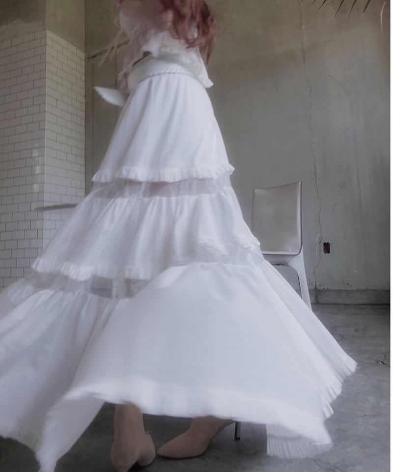 Milk］フロントオープンレースティアードスカート / Front Open Lace Ti